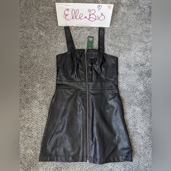 NWT Wild Fable Black Pleather Dress Full Front Zip w Pockets S - Picture 1 of 5